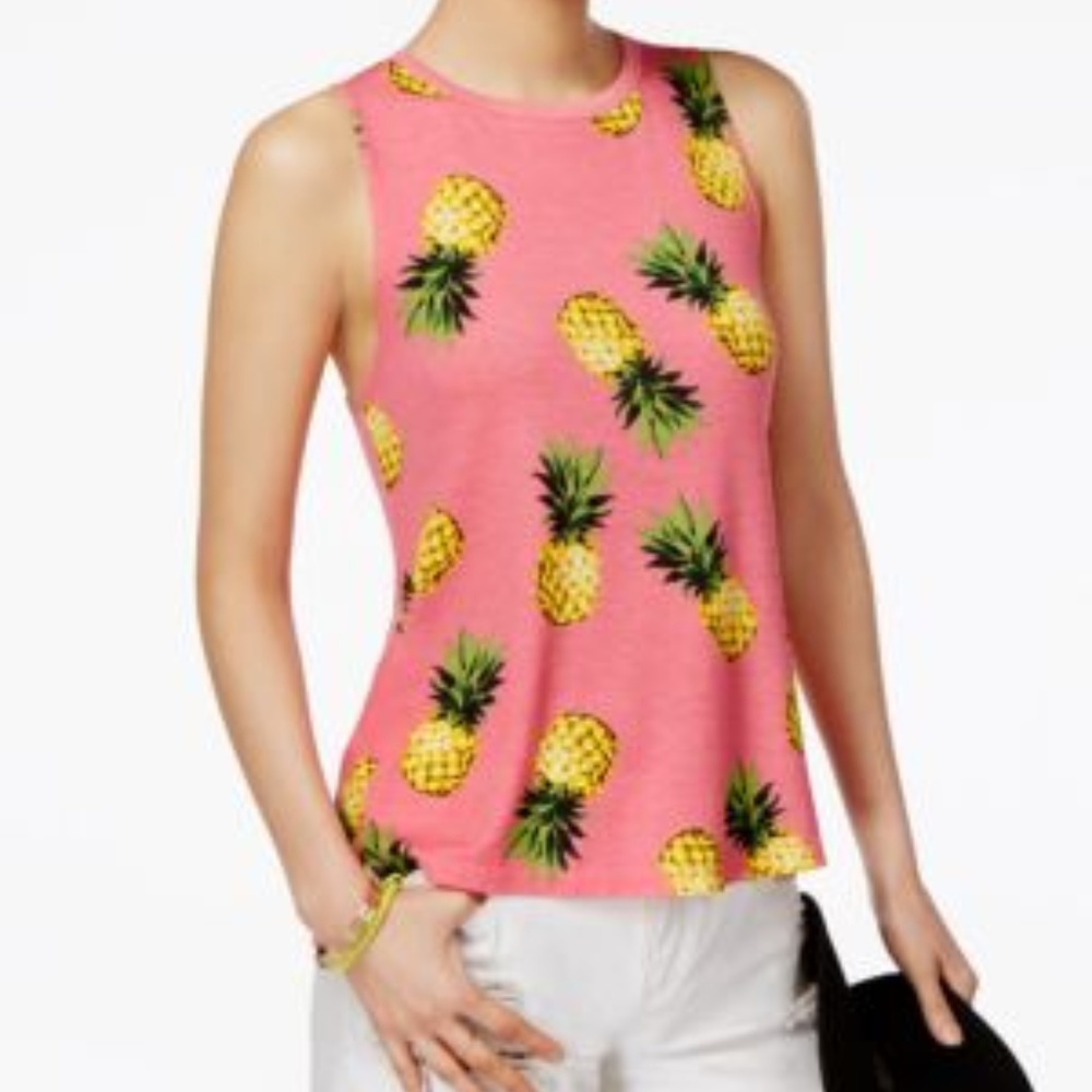 Carbon Copy Pineapple Print Tank Top